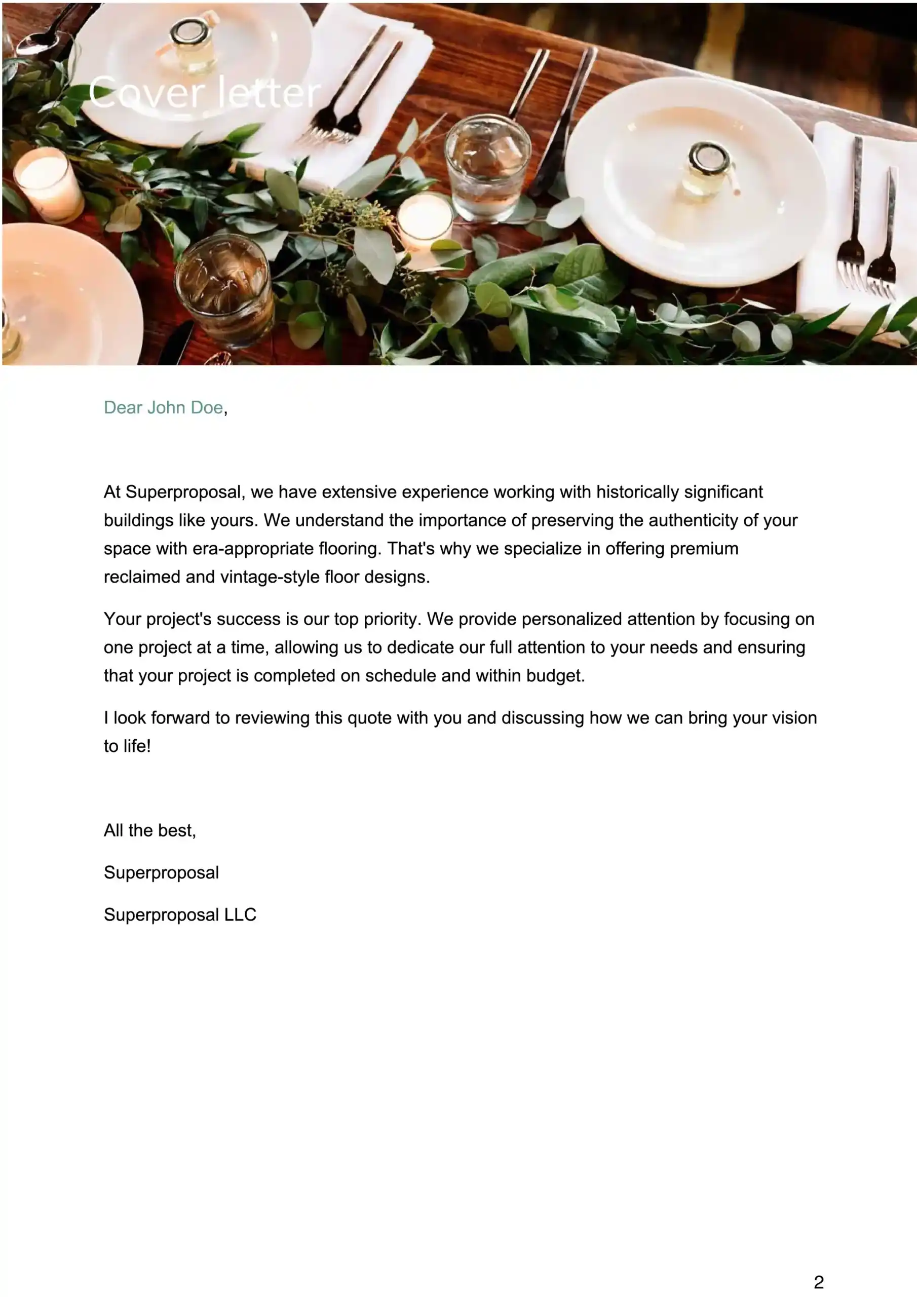 Catering Proposal template cover letter