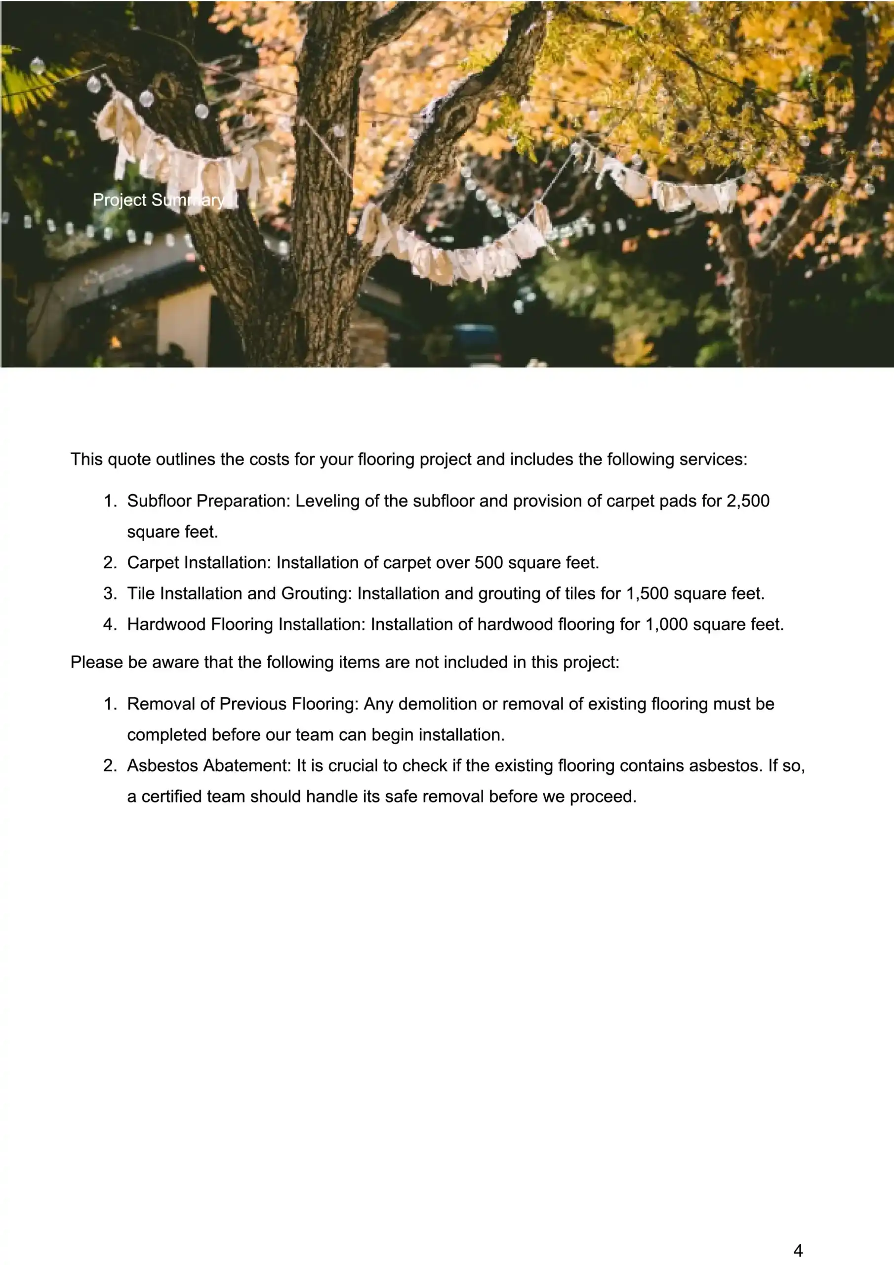 Catering Proposal template project summary