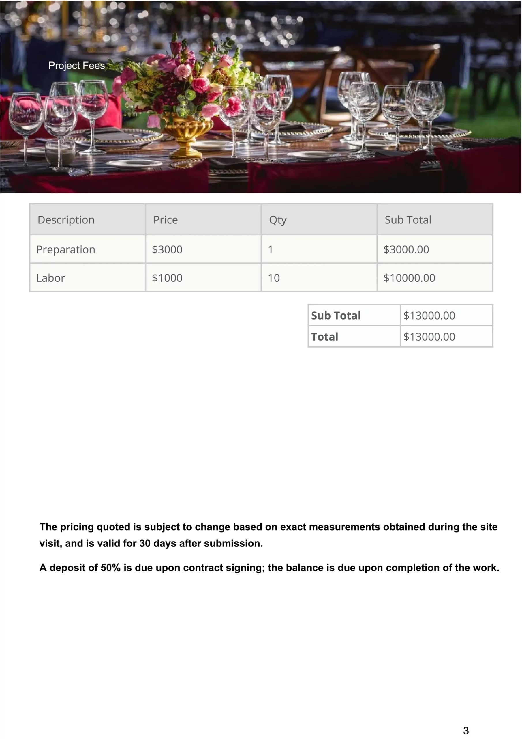 Catering Proposal template-project-fee