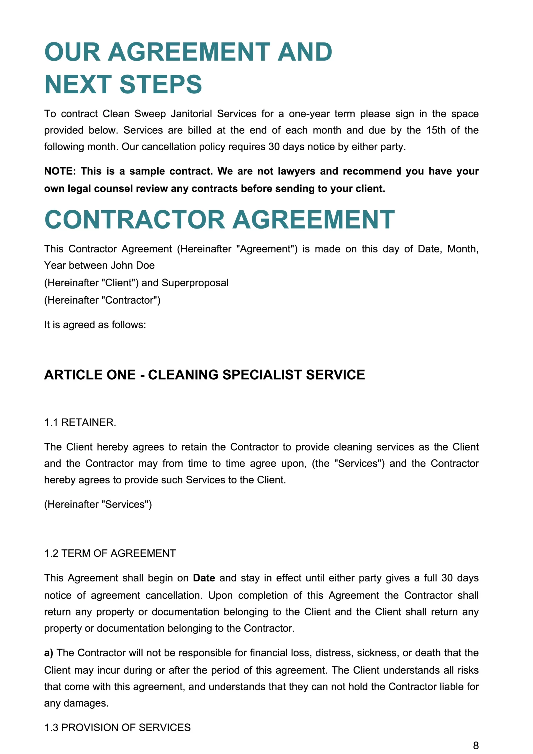 cleaning proposal template our aggrement1 scaled