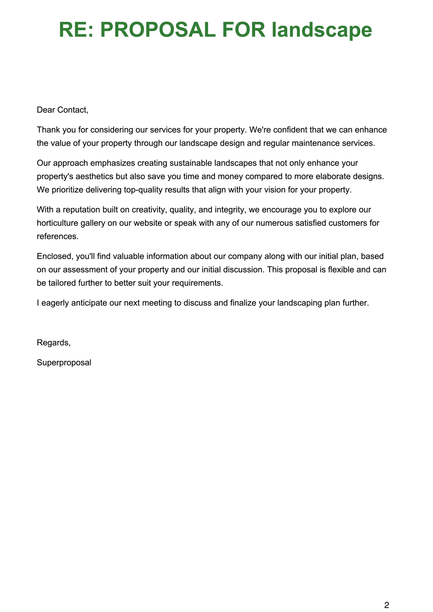 landscape proposal template cover letter