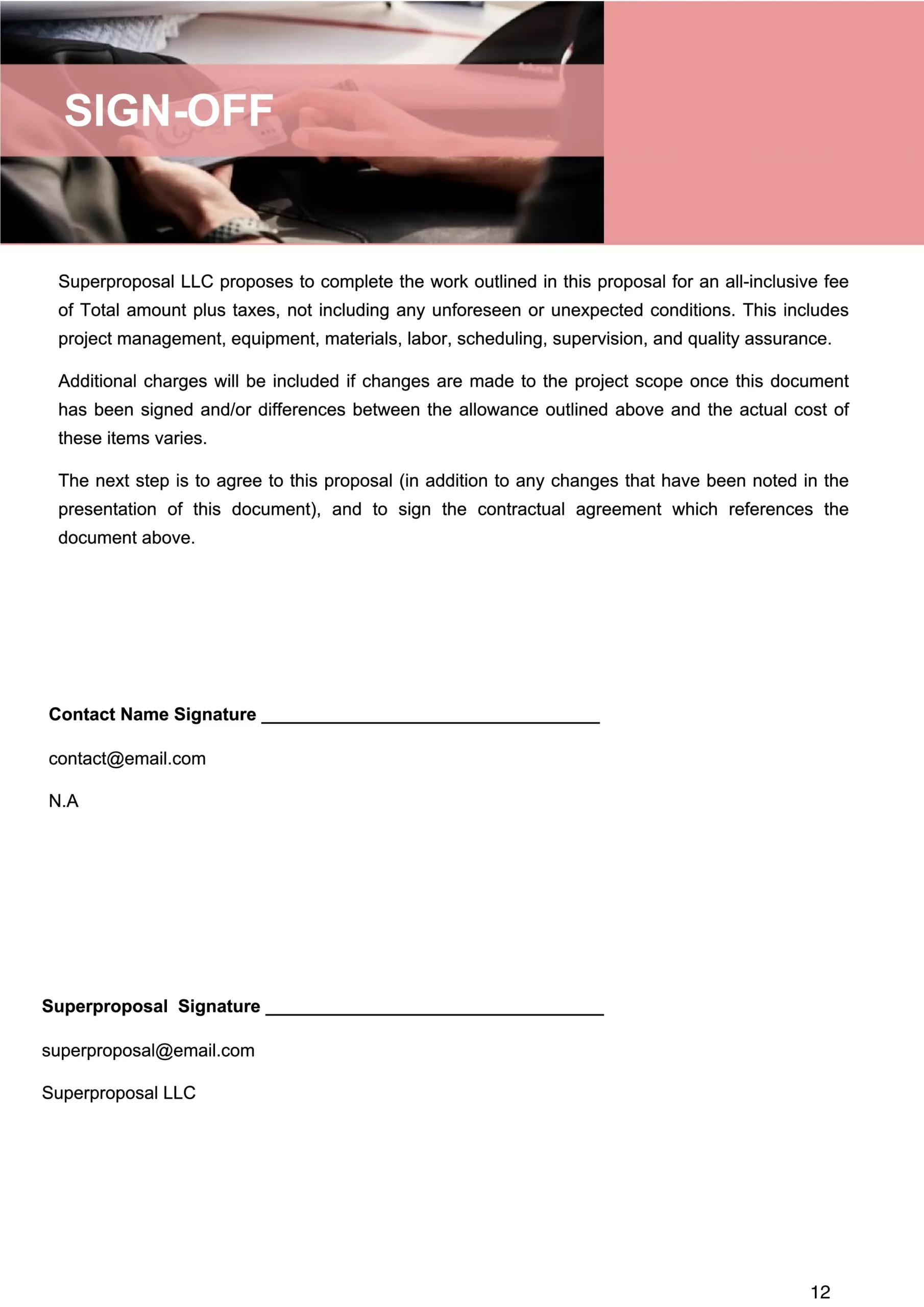 sales proposal template sign off