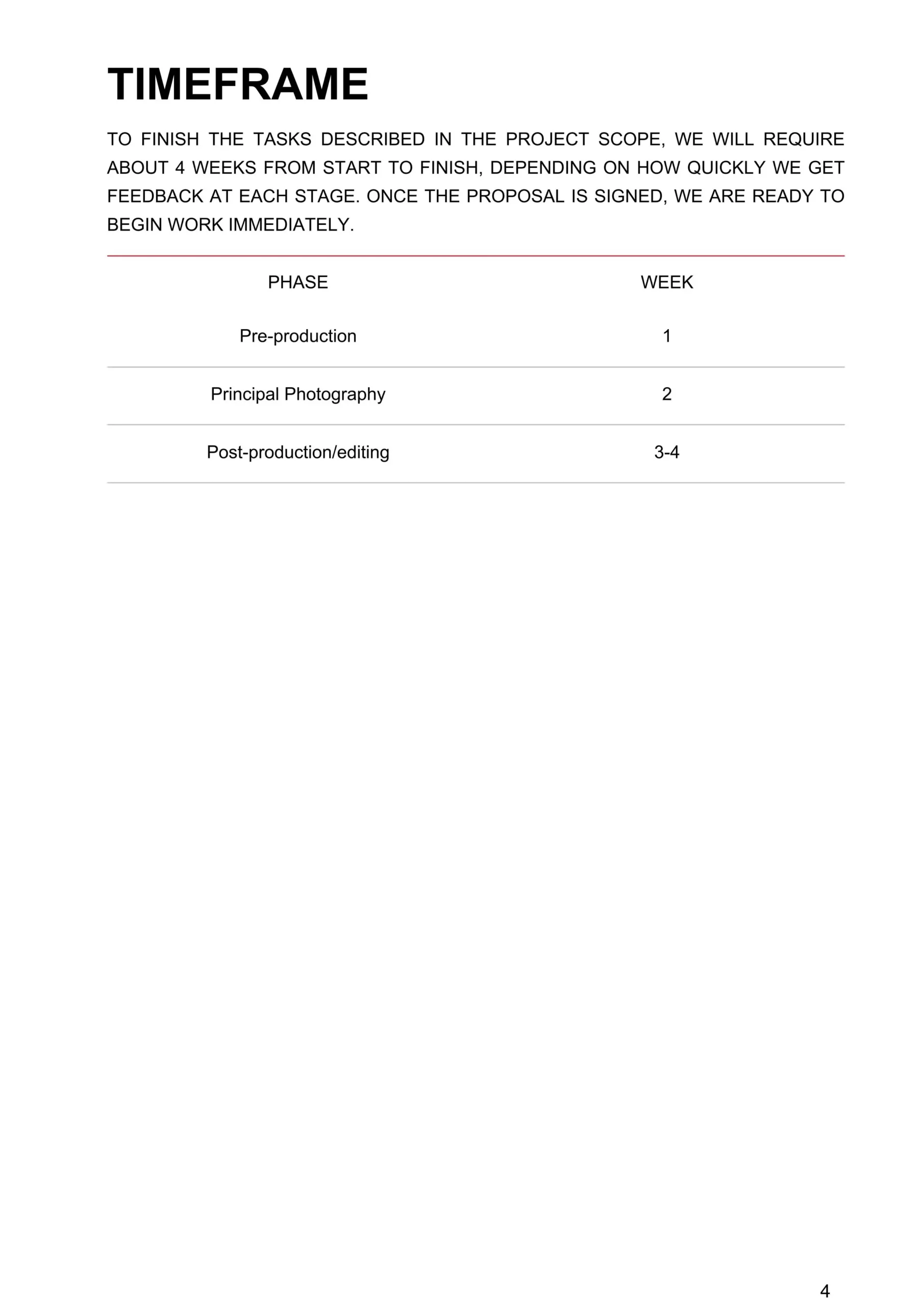 video production proposal template timeframe